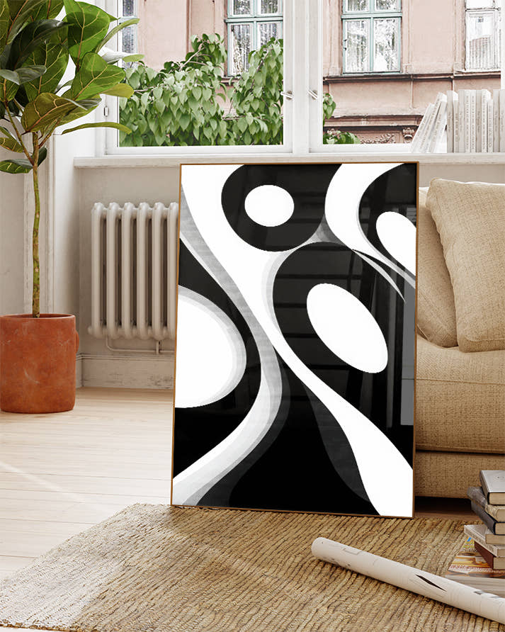 Abstraktes Kontrast Poster Schwarz Weiß – Visual Inertia Poster – FineArt Wandbild, moderne Kunst &amp; Fine Art Print von Spawnd, handgefertigt &amp; Made in Germany