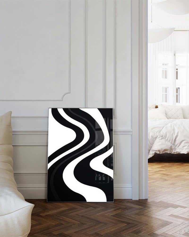 Abstraktes Linien Poster Schwarz Weiß – Mono Rhythm Poster – FineArt Wandbild, moderne Kunst & Fine Art Print von Spawnd, handgefertigt & Made in Germany