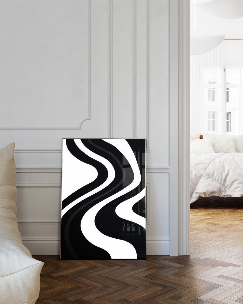 Abstraktes Linien Poster Schwarz Weiß – Mono Rhythm Poster – FineArt Wandbild, moderne Kunst & Fine Art Print von Spawnd, handgefertigt & Made in Germany
