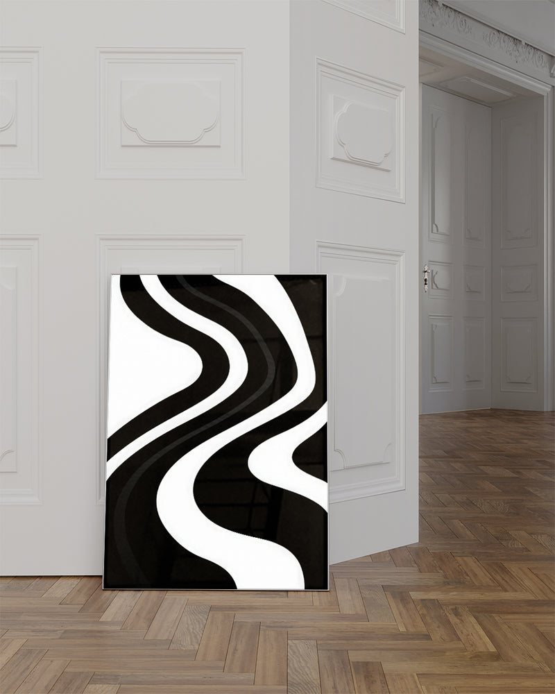 Abstraktes Linien Poster Schwarz Weiß – Mono Rhythm Poster – FineArt Wandbild, moderne Kunst & Fine Art Print von Spawnd, handgefertigt & Made in Germany
