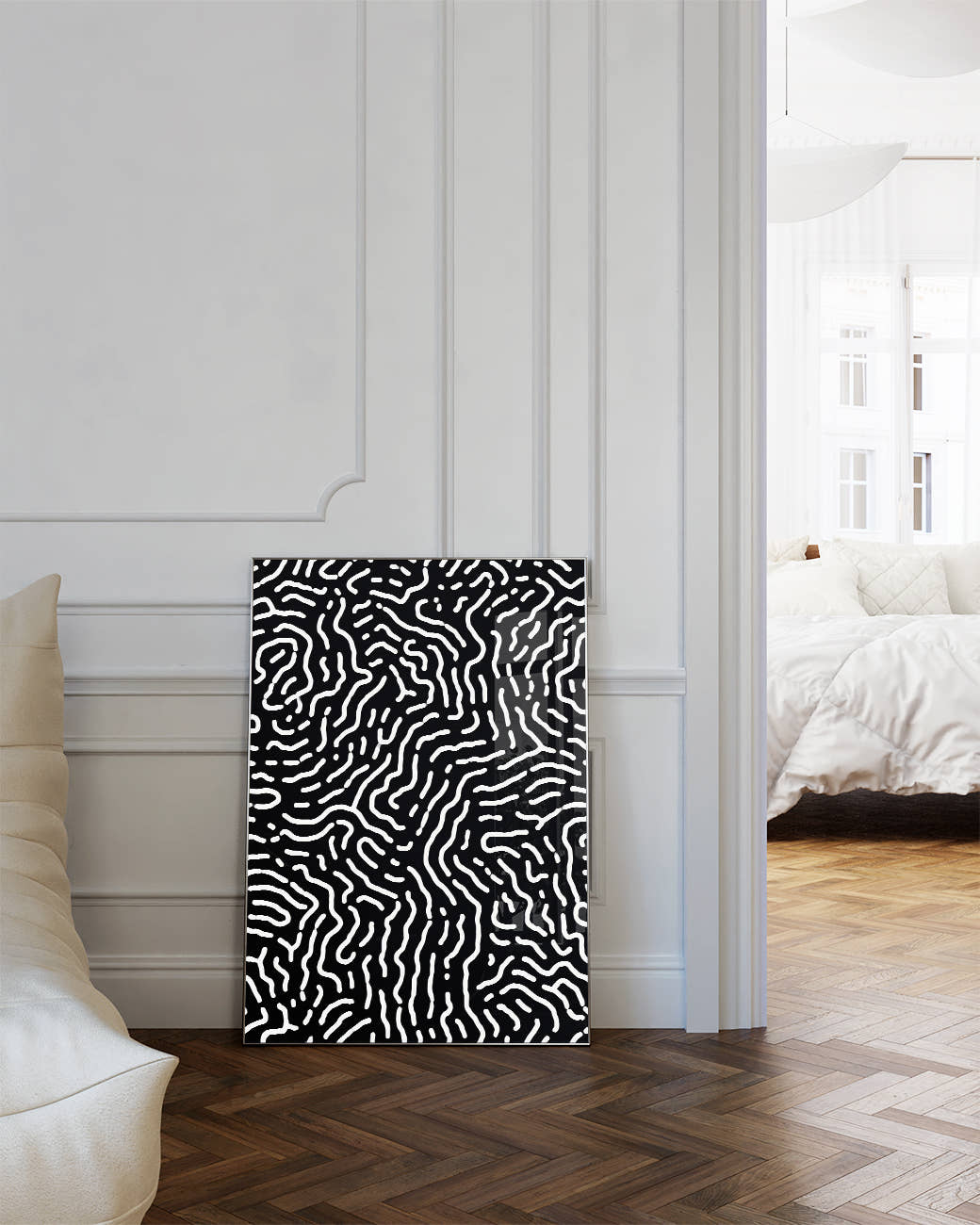 Abstraktes Linien Struktur Poster – Mono Circuit Poster – FineArt Wandbild, moderne Kunst &amp; Fine Art Print von Spawnd, handgefertigt &amp; Made in Germany