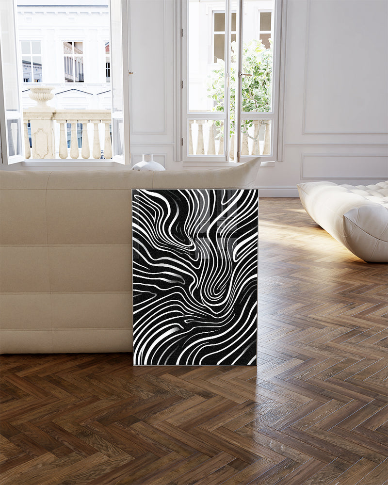 Abstraktes Linienmuster Poster Schwarz Weiß – Mono Influence Poster – FineArt Wandbild, moderne Kunst & Fine Art Print von Spawnd, handgefertigt & Made in Germany