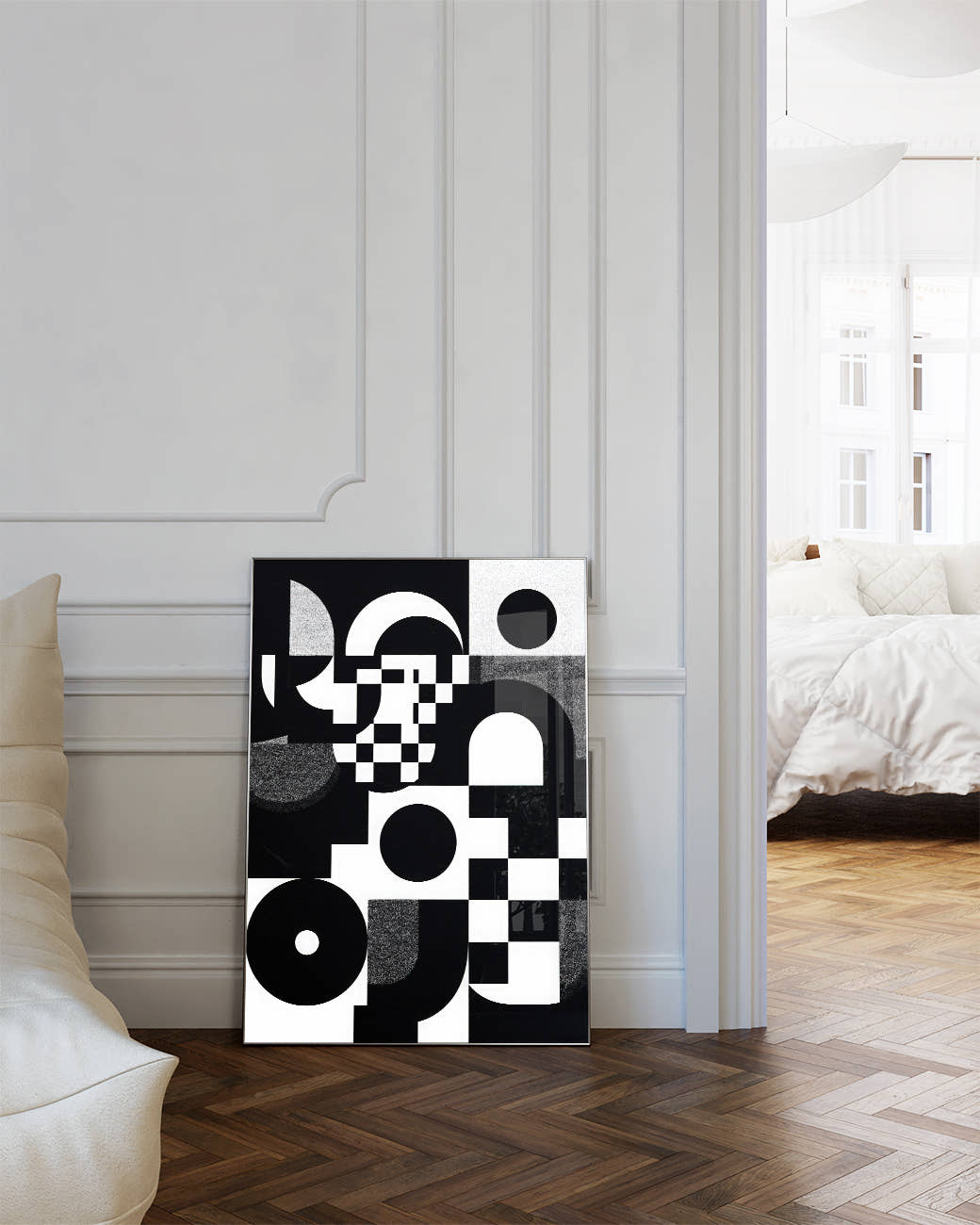 Abstraktes Schwarz Weiß Geometrie Poster – Inner Resolve Poster – FineArt Wandbild, moderne Kunst &amp; Fine Art Print von Spawnd, handgefertigt &amp; Made in Germany