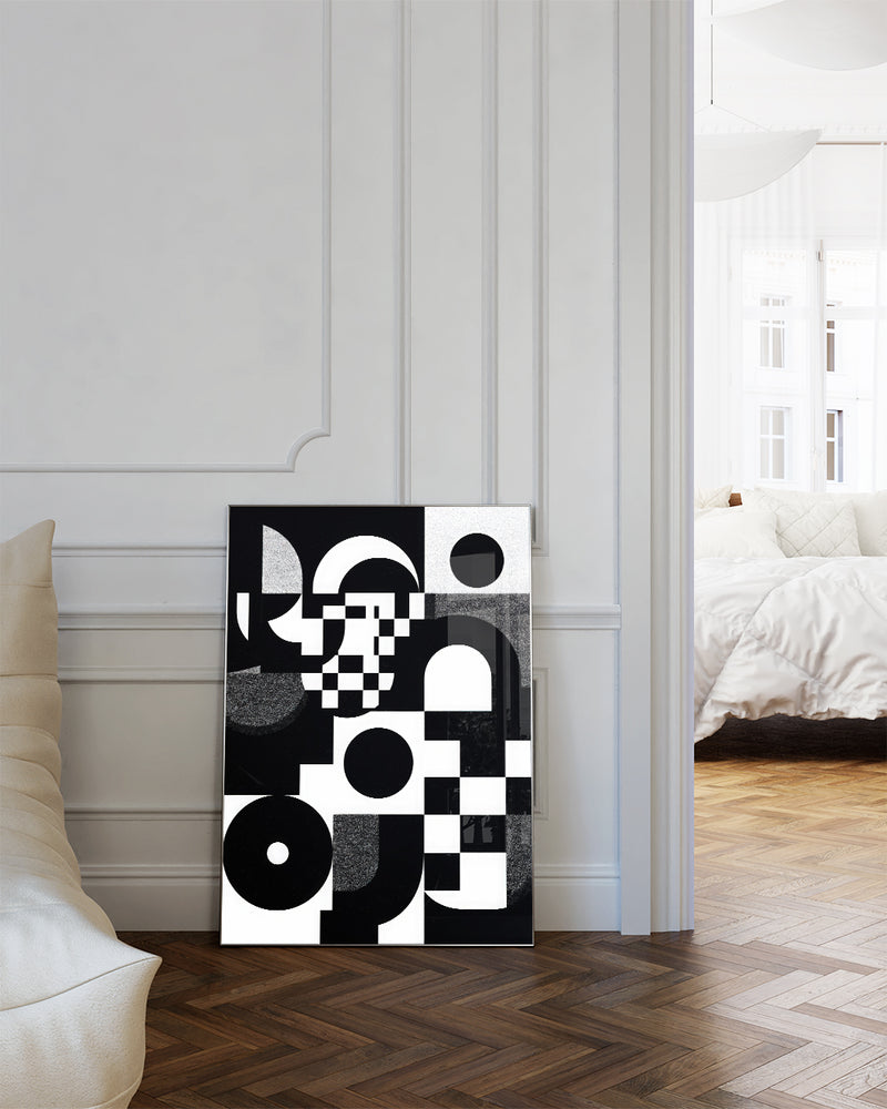 Abstraktes Schwarz Weiß Geometrie Poster – Inner Resolve Poster – FineArt Wandbild, moderne Kunst & Fine Art Print von Spawnd, handgefertigt & Made in Germany