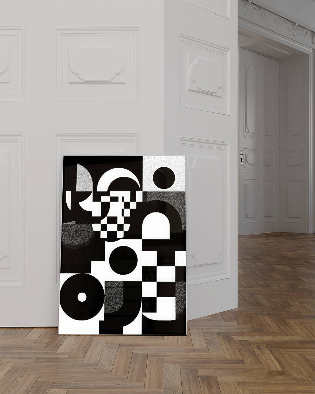 Abstraktes Schwarz Weiß Geometrie Poster – Inner Resolve Poster – FineArt Wandbild, moderne Kunst &amp; Fine Art Print von Spawnd, handgefertigt &amp; Made in Germany