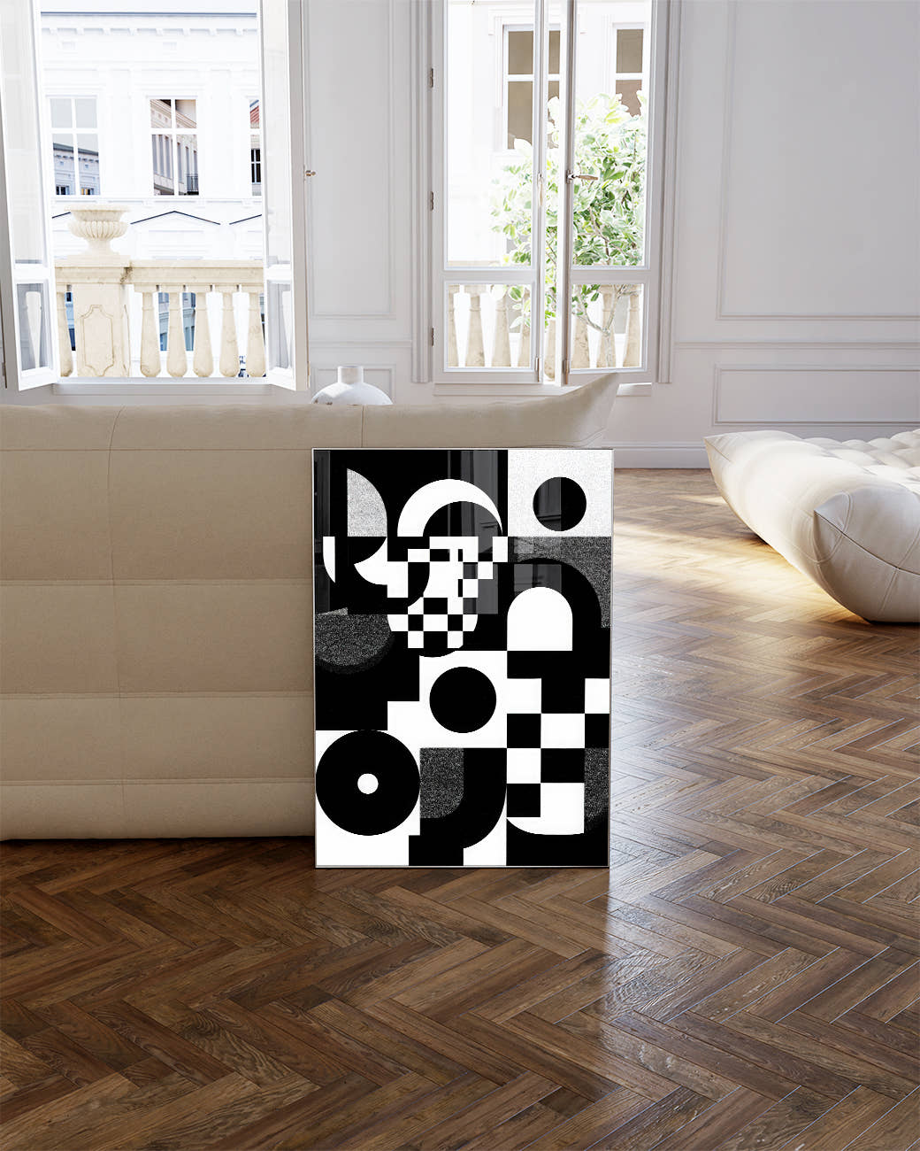 Abstraktes Schwarz Weiß Geometrie Poster – Inner Resolve Poster – FineArt Wandbild, moderne Kunst &amp; Fine Art Print von Spawnd, handgefertigt &amp; Made in Germany