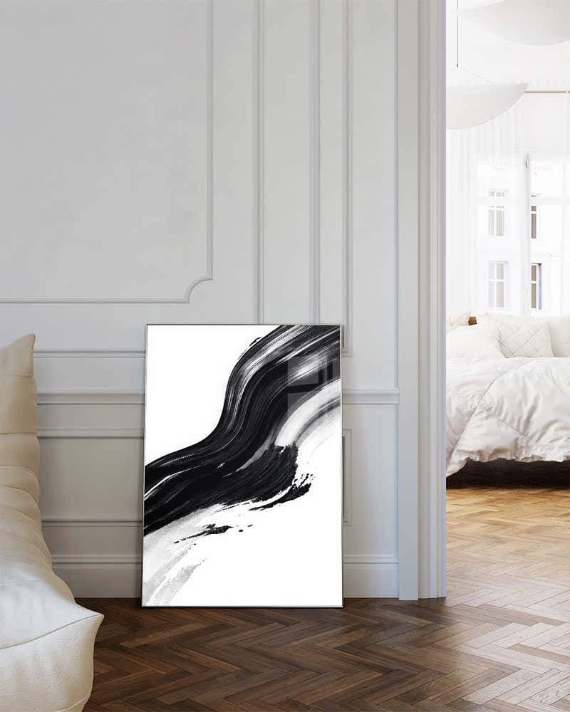 Abstraktes Schwarz Weiß Linien Muster – Dark Interlock Poster – FineArt Wandbild, moderne Kunst & Fine Art Print von Spawnd, handgefertigt & Made in Germany