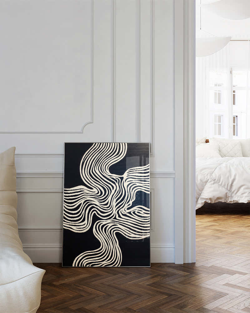Abstraktes Schwarz Weiß Linien Poster – Inner Axis Poster – FineArt Wandbild, moderne Kunst & Fine Art Print von Spawnd, handgefertigt & Made in Germany
