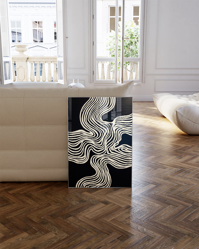 Abstraktes Schwarz Weiß Linien Poster – Inner Axis Poster – FineArt Wandbild, moderne Kunst & Fine Art Print von Spawnd, handgefertigt & Made in Germany
