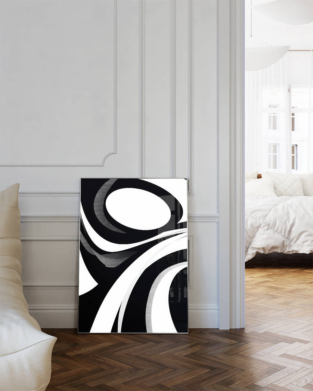 Abstraktes Schwarz Weiß Linien Poster – Inner Contour Poster – FineArt Wandbild, moderne Kunst &amp; Fine Art Print von Spawnd, handgefertigt &amp; Made in Germany