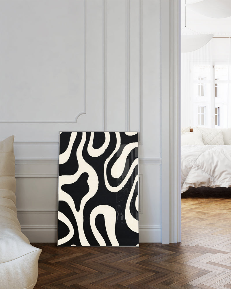 Abstraktes Schwarz Weiß Muster Poster – Graphic Horizon Poster – FineArt Wandbild, moderne Kunst & Fine Art Print von Spawnd, handgefertigt & Made in Germany