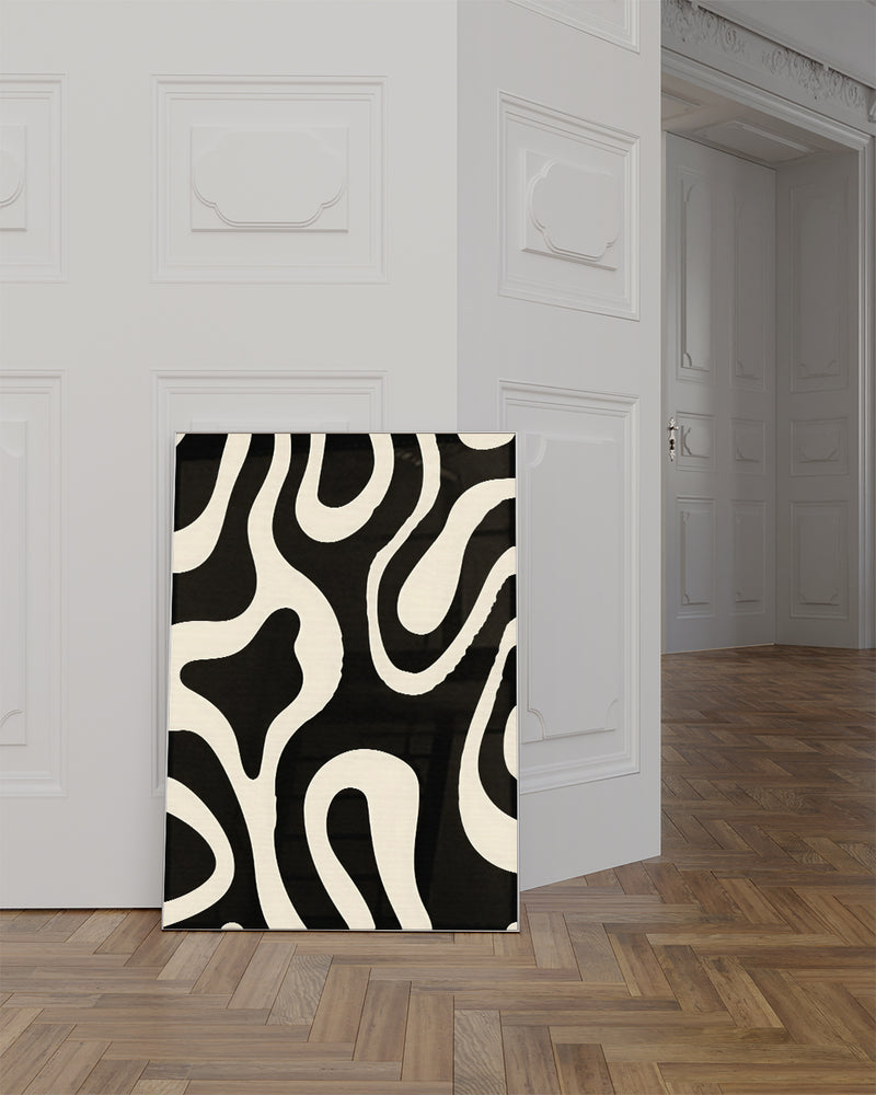 Abstraktes Schwarz Weiß Muster Poster – Graphic Horizon Poster – FineArt Wandbild, moderne Kunst & Fine Art Print von Spawnd, handgefertigt & Made in Germany
