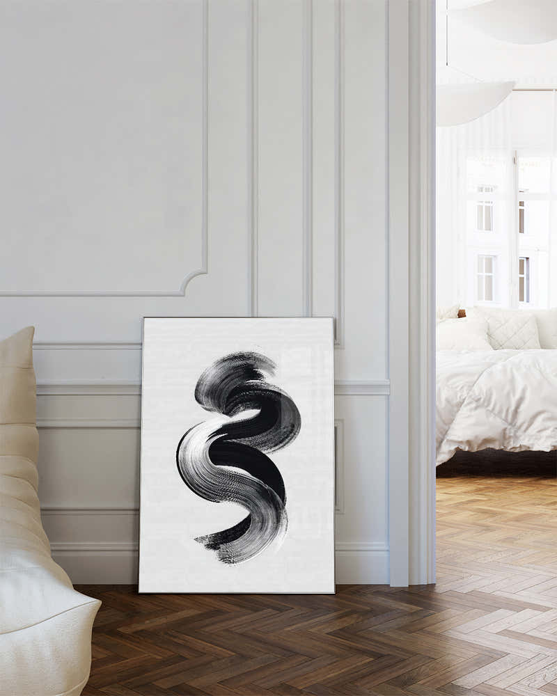 Abstraktes Schwarz Weiß Pinsel Poster – Inner Cascade Poster – FineArt Wandbild, moderne Kunst & Fine Art Print von Spawnd, handgefertigt & Made in Germany