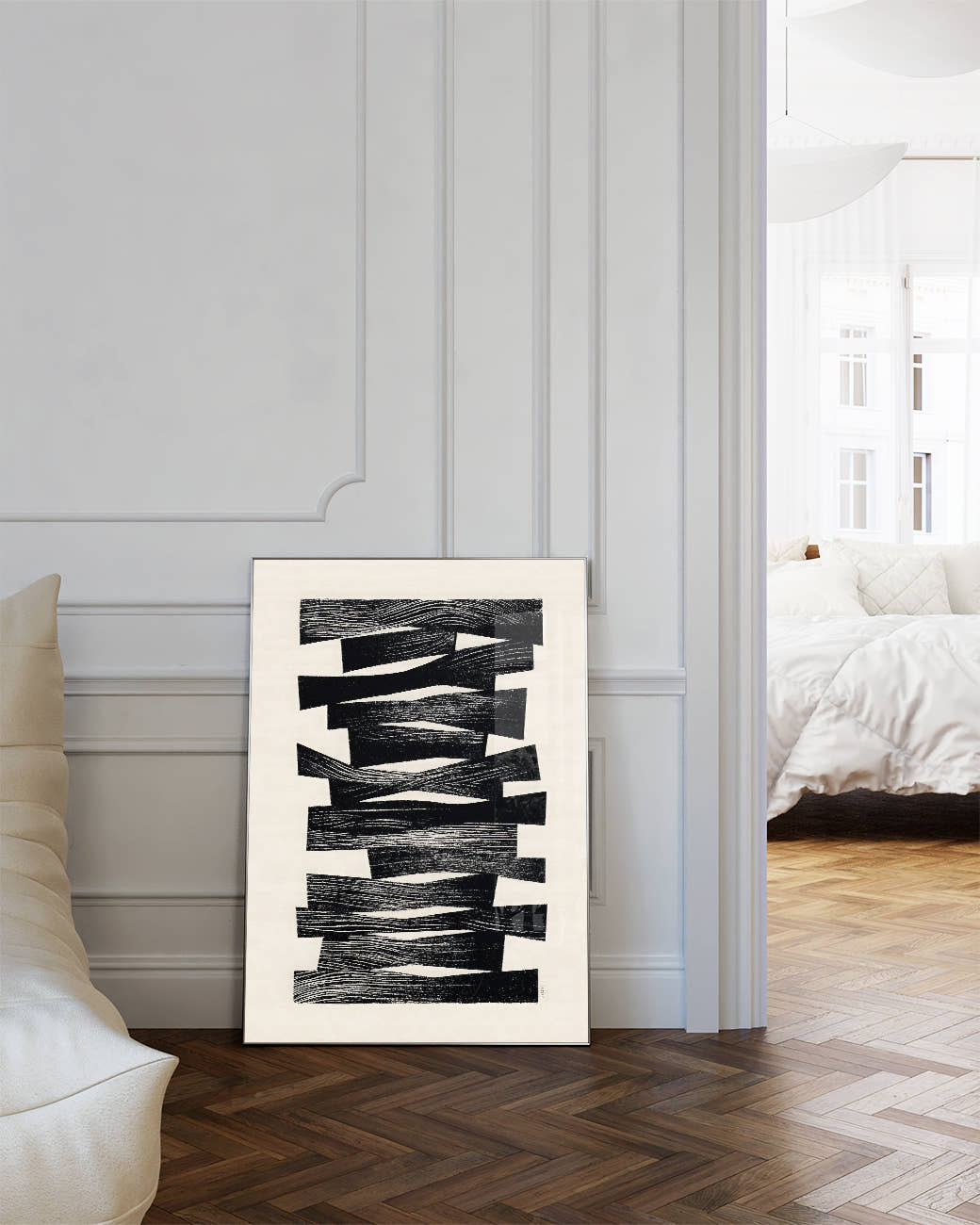 Abstraktes Schwarz Weiß Struktur Poster – Inner Motion Poster – FineArt Wandbild, moderne Kunst &amp; Fine Art Print von Spawnd, handgefertigt &amp; Made in Germany