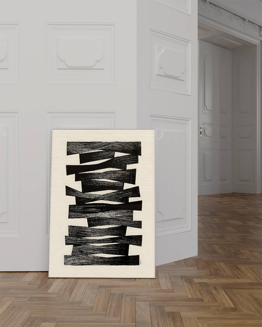 Abstraktes Schwarz Weiß Struktur Poster – Inner Motion Poster – FineArt Wandbild, moderne Kunst &amp; Fine Art Print von Spawnd, handgefertigt &amp; Made in Germany