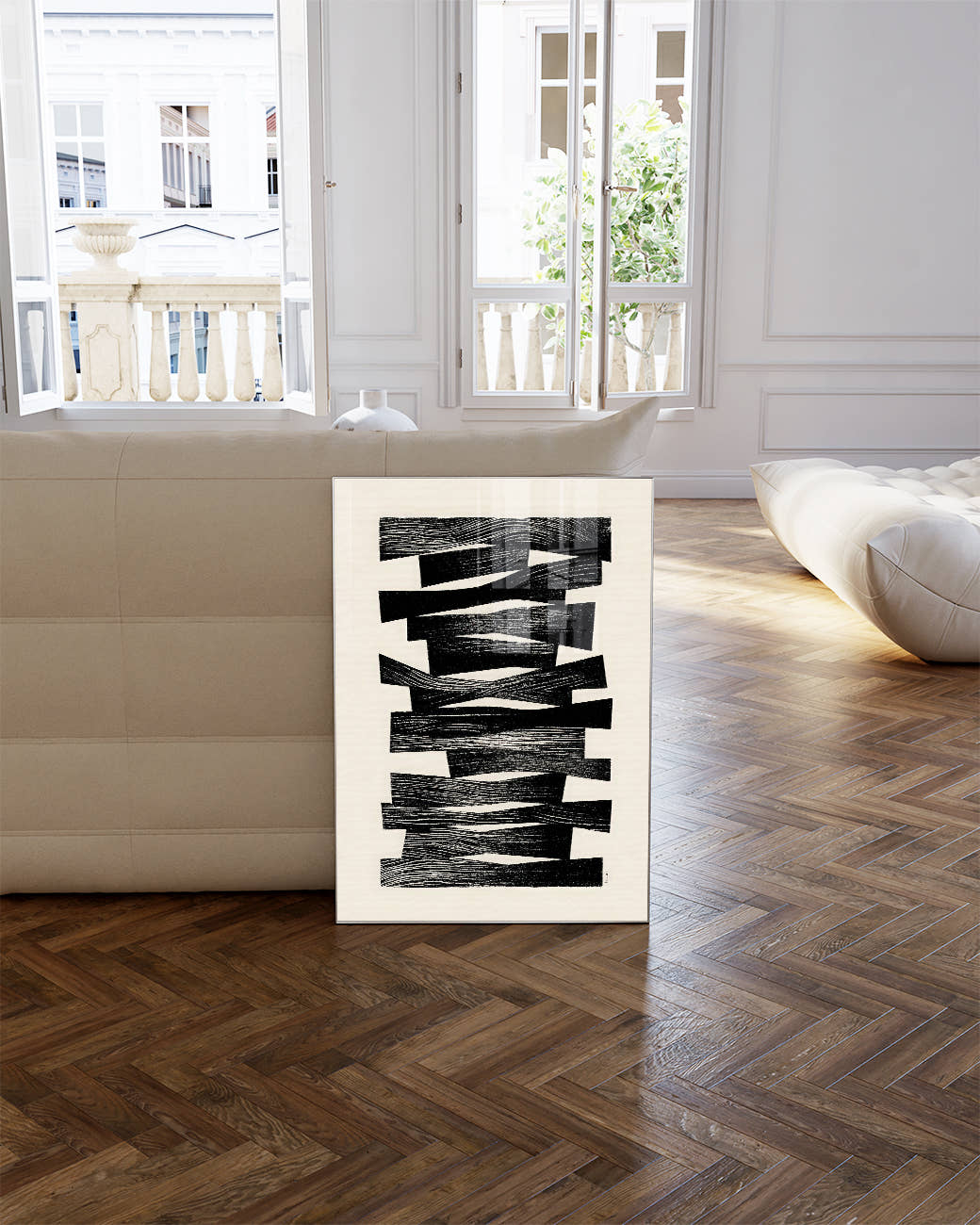 Abstraktes Schwarz Weiß Struktur Poster – Inner Motion Poster – FineArt Wandbild, moderne Kunst &amp; Fine Art Print von Spawnd, handgefertigt &amp; Made in Germany