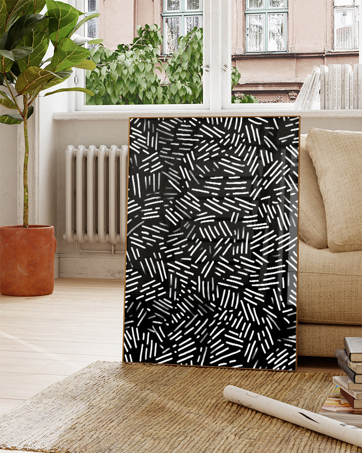 Abstraktes Struktur Poster Schwarz Weiß – Visual Pulse Poster – FineArt Wandbild, moderne Kunst & Fine Art Print von Spawnd, handgefertigt & Made in Germany