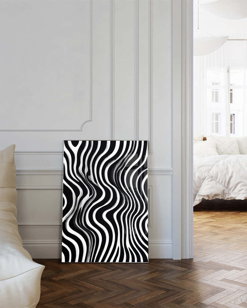 Abstraktes Wellen Poster Schwarz Weiß – Mono Tide Poster – FineArt Wandbild, moderne Kunst & Fine Art Print von Spawnd, handgefertigt & Made in Germany