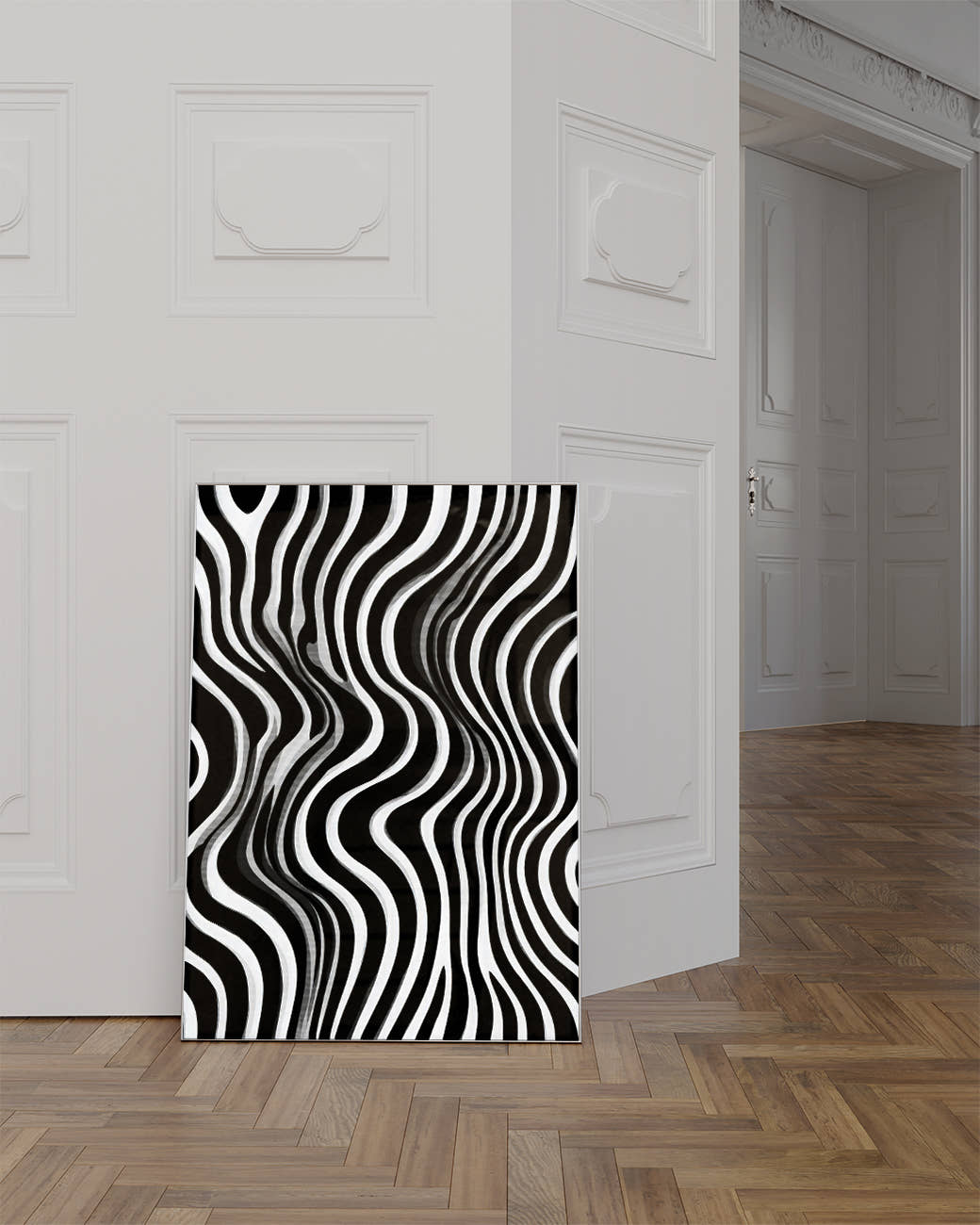 Abstraktes Wellen Poster Schwarz Weiß – Mono Tide Poster – FineArt Wandbild, moderne Kunst &amp; Fine Art Print von Spawnd, handgefertigt &amp; Made in Germany