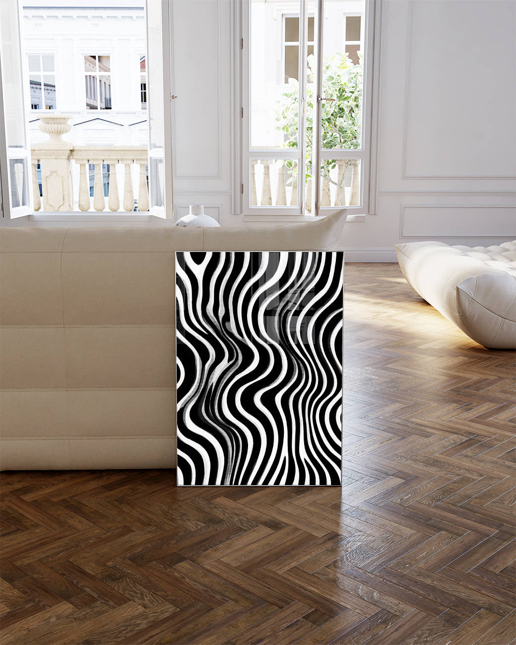 Abstraktes Wellen Poster Schwarz Weiß – Mono Tide Poster – FineArt Wandbild, moderne Kunst &amp; Fine Art Print von Spawnd, handgefertigt &amp; Made in Germany