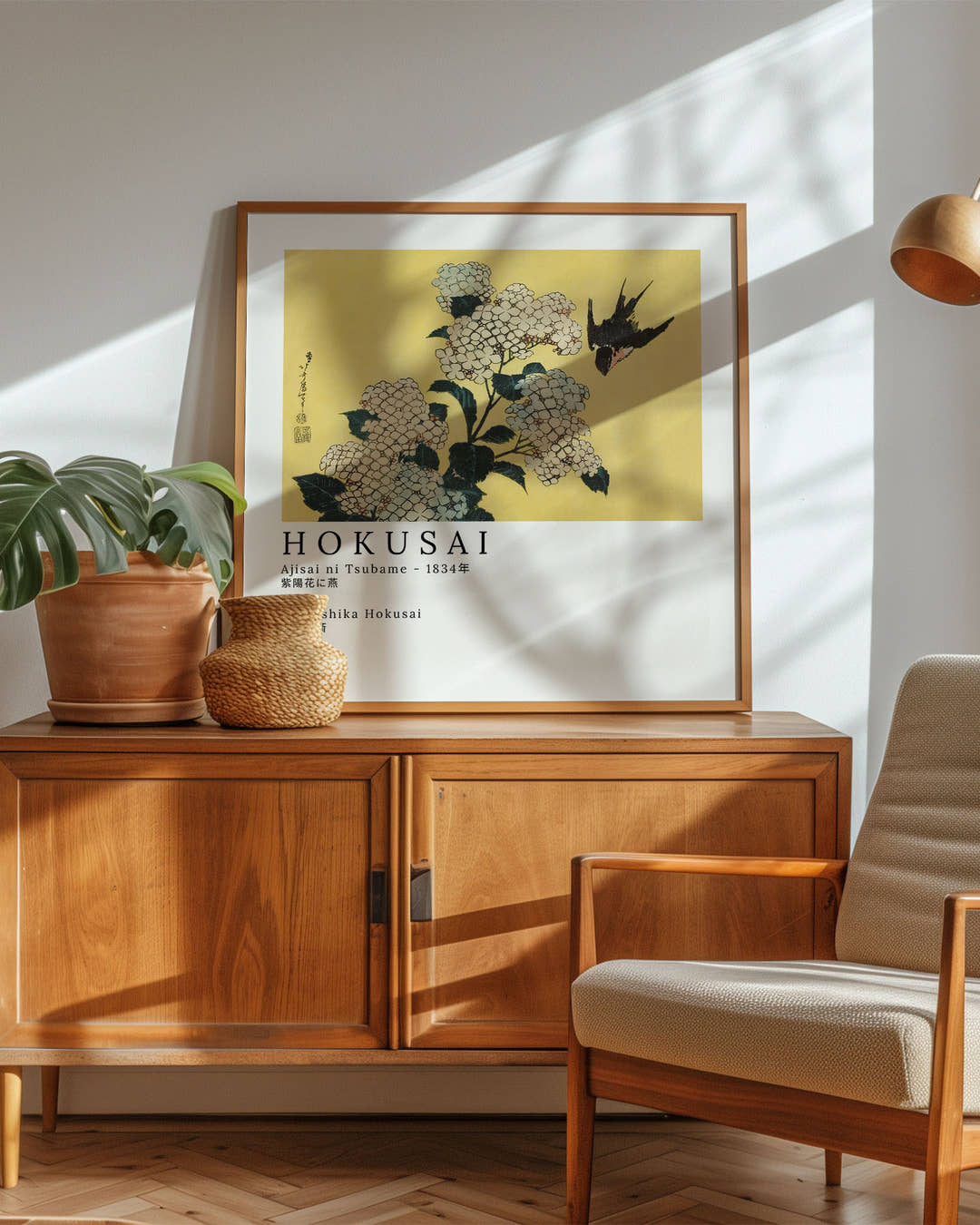 Ajisai ni Tsubame Poster – FineArt Wandbild, moderne Kunst &amp; Fine Art Print von Spawnd, handgefertigt &amp; Made in Germany