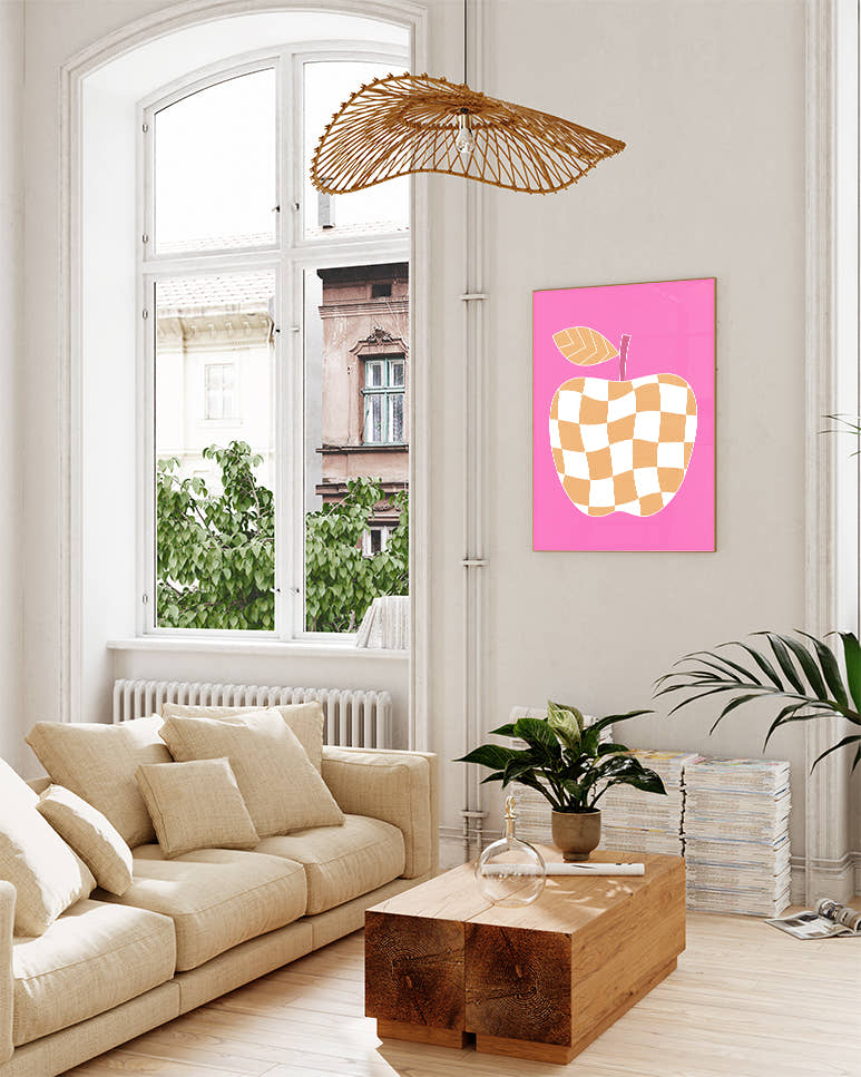 Apfel Poster mit Karomuster – Checkered Apple Poster – FineArt Wandbild, moderne Kunst &amp; Fine Art Print von Spawnd, handgefertigt &amp; Made in Germany