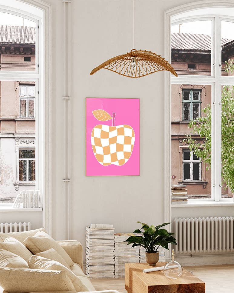 Apfel Poster mit Karomuster – Checkered Apple Poster – FineArt Wandbild, moderne Kunst &amp; Fine Art Print von Spawnd, handgefertigt &amp; Made in Germany