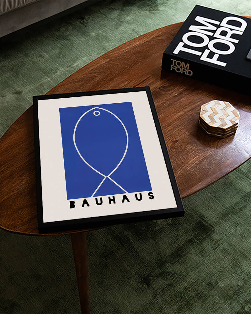 Bauhaus Minimal Poster – Blaue Form Poster – FineArt Wandbild, moderne Kunst &amp; Fine Art Print von Spawnd, handgefertigt &amp; Made in Germany