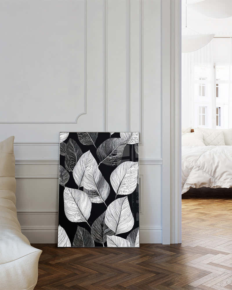 Botanisches Schwarz Weiß Poster modern – Mono Fieldline Poster – FineArt Wandbild, moderne Kunst & Fine Art Print von Spawnd, handgefertigt & Made in Germany