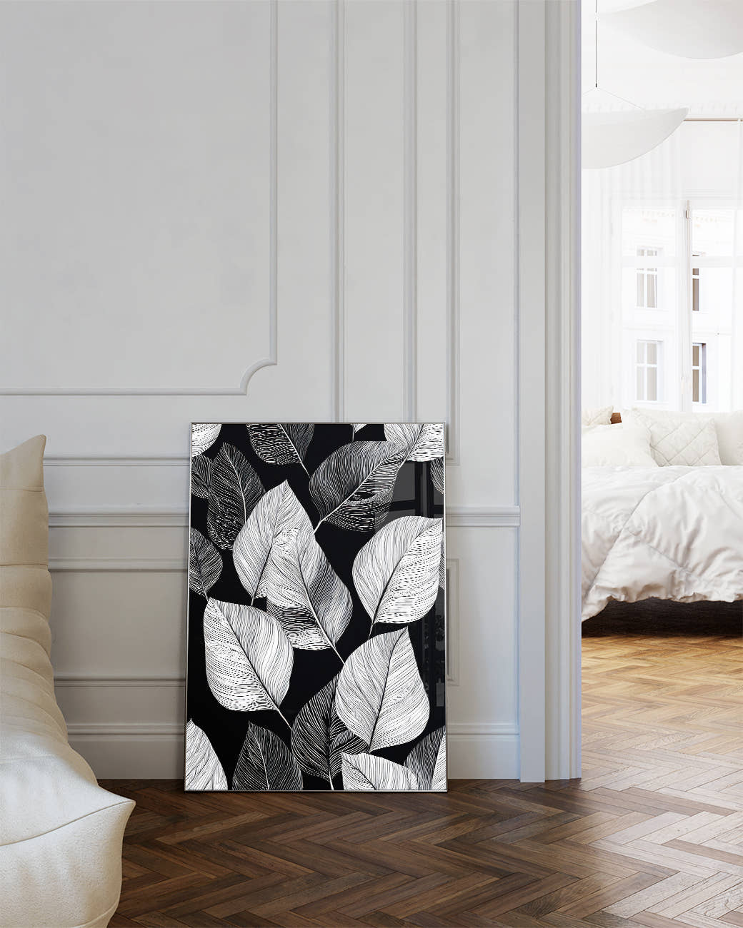 Botanisches Schwarz Weiß Poster modern – Mono Fieldline Poster – FineArt Wandbild, moderne Kunst &amp; Fine Art Print von Spawnd, handgefertigt &amp; Made in Germany