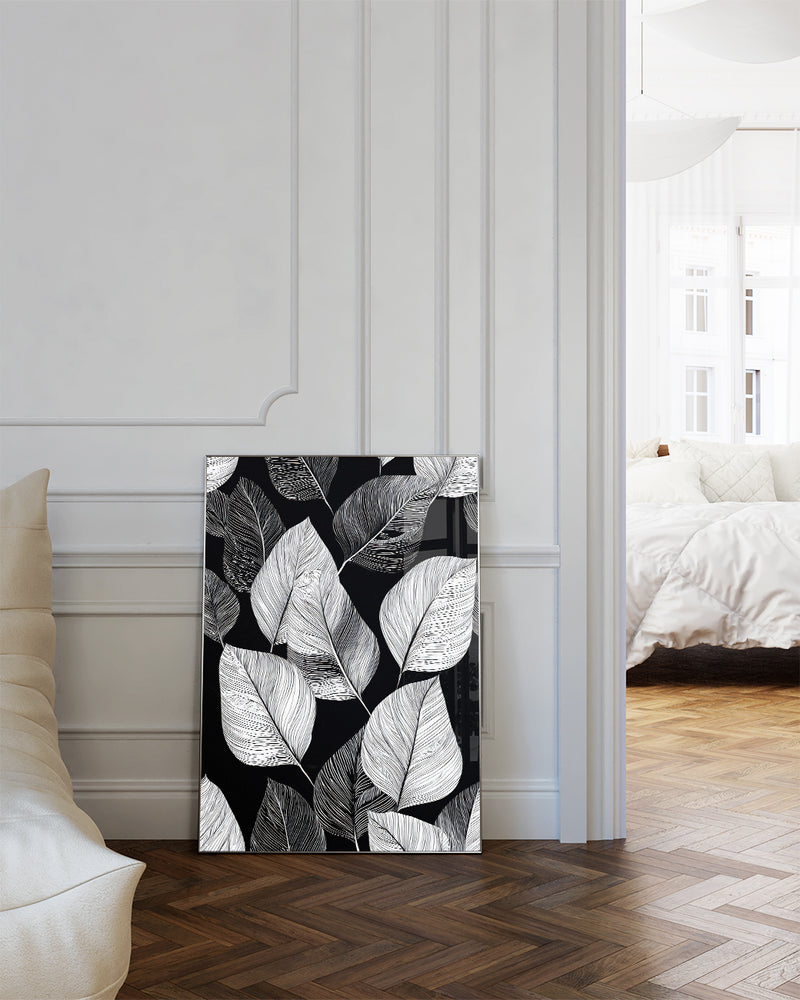 Botanisches Schwarz Weiß Poster modern – Mono Fieldline Poster – FineArt Wandbild, moderne Kunst & Fine Art Print von Spawnd, handgefertigt & Made in Germany