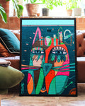 Buntes Urban Graffiti Portrait Poster – Urban Face Totem Poster – FineArt Wandbild, moderne Kunst & Fine Art Print von Spawnd, handgefertigt & Made in Germany