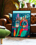 Buntes Urban Graffiti Portrait Poster – Urban Face Totem Poster – FineArt Wandbild, moderne Kunst & Fine Art Print von Spawnd, handgefertigt & Made in Germany