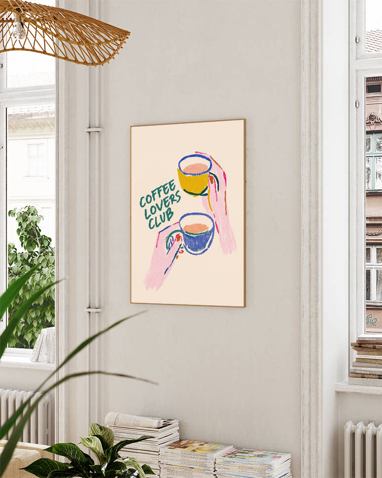 Coffee Lovers Club Poster – Kaffee Illustration Poster – FineArt Wandbild, moderne Kunst &amp; Fine Art Print von Spawnd, handgefertigt &amp; Made in Germany