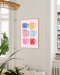 Coffee Mugs Poster – Bunte Kaffeetassen Illustration Poster – FineArt Wandbild, moderne Kunst & Fine Art Print von Spawnd, handgefertigt & Made in Germany