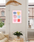 Coffee Mugs Poster – Bunte Kaffeetassen Illustration Poster – FineArt Wandbild, moderne Kunst & Fine Art Print von Spawnd, handgefertigt & Made in Germany