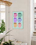 Colorful Coffee Mugs Poster – Bunte Tassen Illustration Poster – FineArt Wandbild, moderne Kunst & Fine Art Print von Spawnd, handgefertigt & Made in Germany