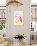 Cozy Cat Poster – Minimalistische Katzen Illustration Poster – FineArt Wandbild, moderne Kunst & Fine Art Print von Spawnd, handgefertigt & Made in Germany