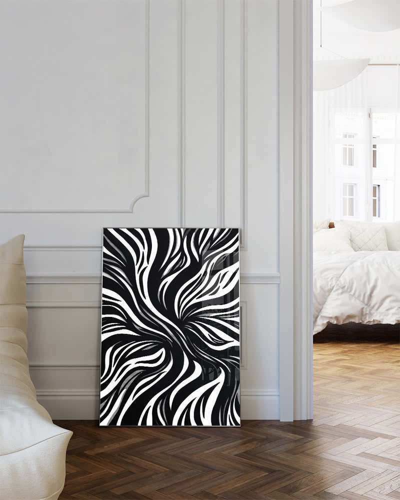 Dynamisches Schwarz Weiß Muster Poster – Inner Drift Poster – FineArt Wandbild, moderne Kunst & Fine Art Print von Spawnd, handgefertigt & Made in Germany