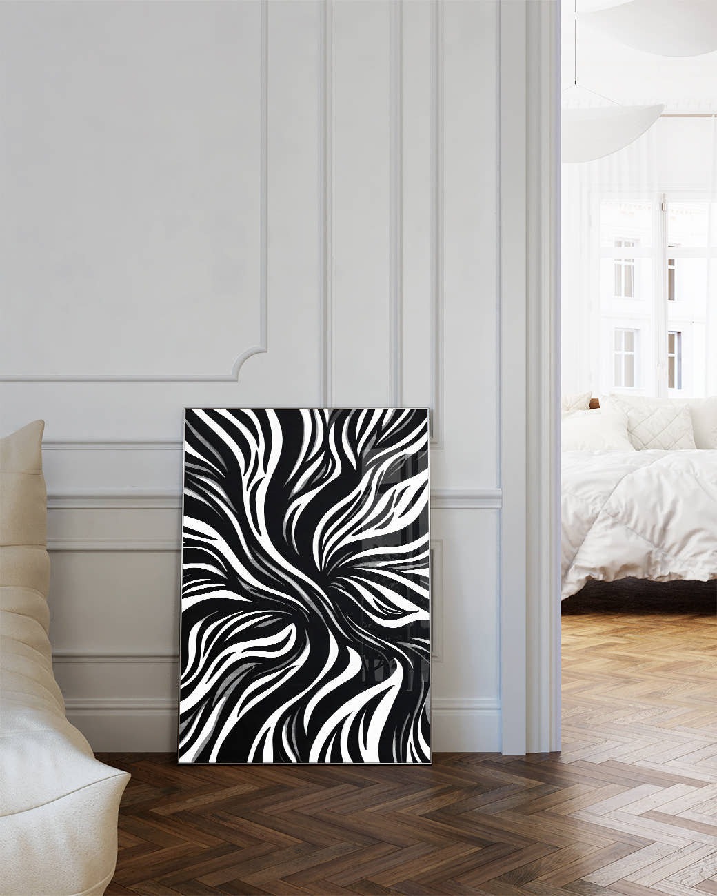 Dynamisches Schwarz Weiß Muster Poster – Inner Drift Poster – FineArt Wandbild, moderne Kunst &amp; Fine Art Print von Spawnd, handgefertigt &amp; Made in Germany