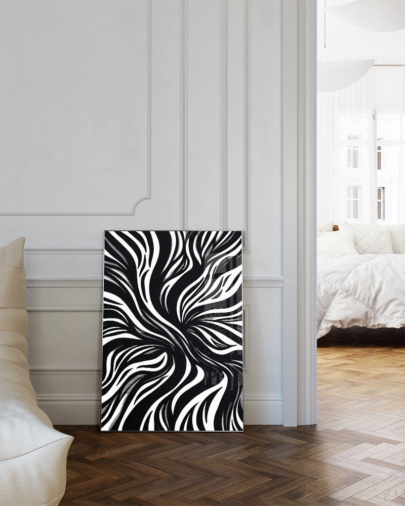 Dynamisches Schwarz Weiß Muster Poster – Inner Drift Poster – FineArt Wandbild, moderne Kunst & Fine Art Print von Spawnd, handgefertigt & Made in Germany