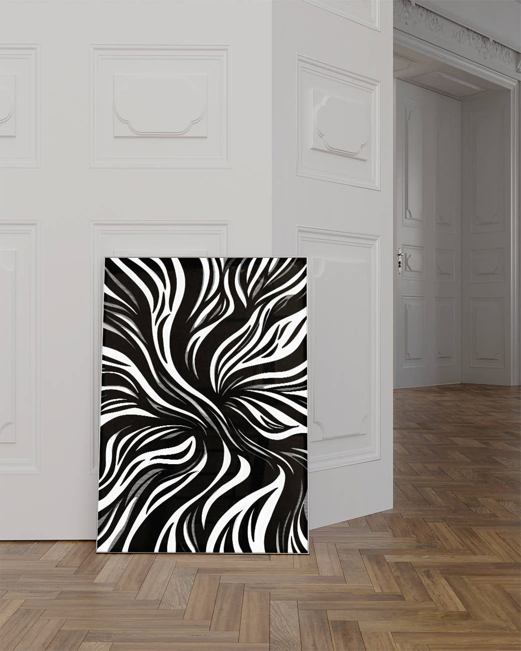 Dynamisches Schwarz Weiß Muster Poster – Inner Drift Poster – FineArt Wandbild, moderne Kunst &amp; Fine Art Print von Spawnd, handgefertigt &amp; Made in Germany