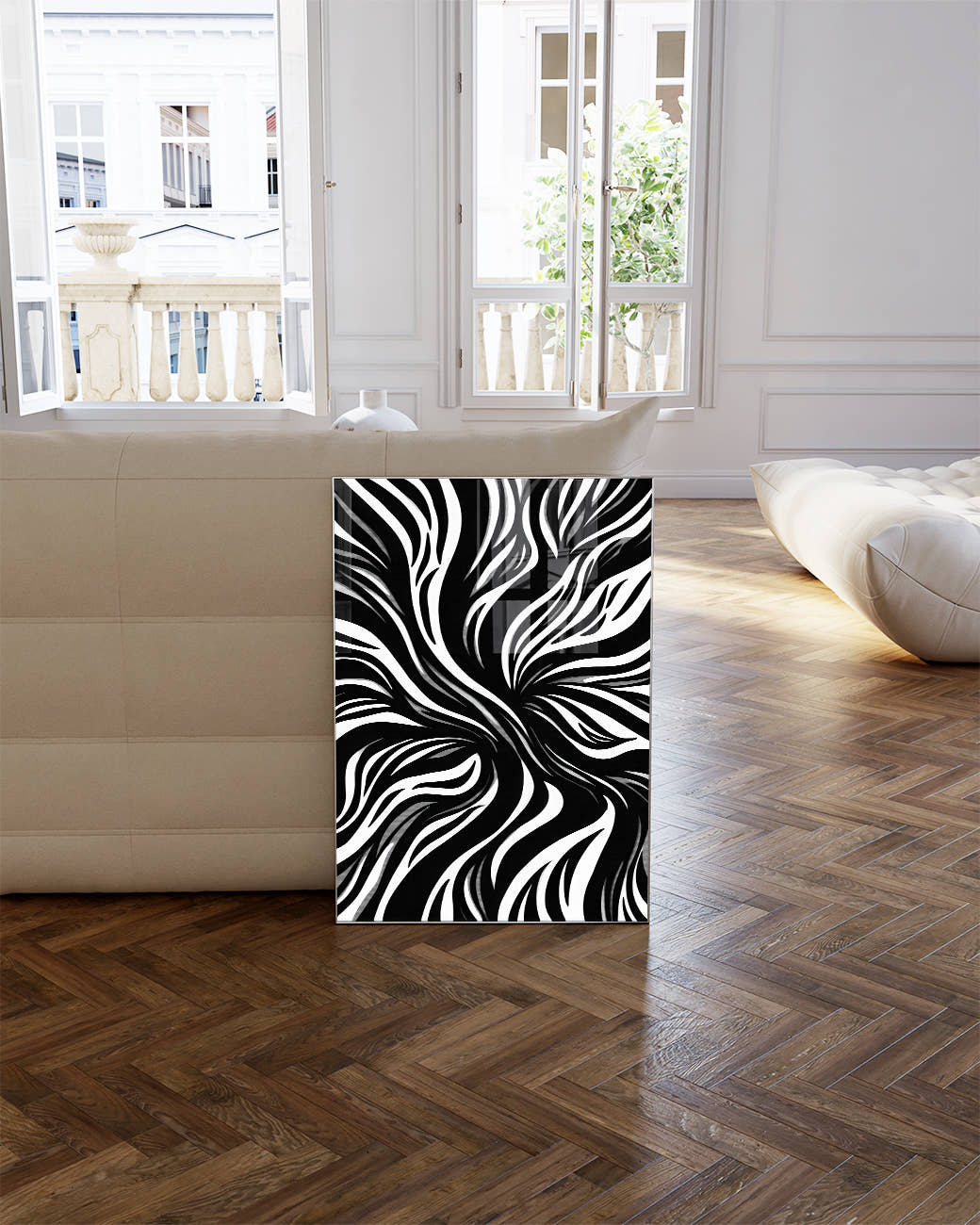 Dynamisches Schwarz Weiß Muster Poster – Inner Drift Poster – FineArt Wandbild, moderne Kunst &amp; Fine Art Print von Spawnd, handgefertigt &amp; Made in Germany