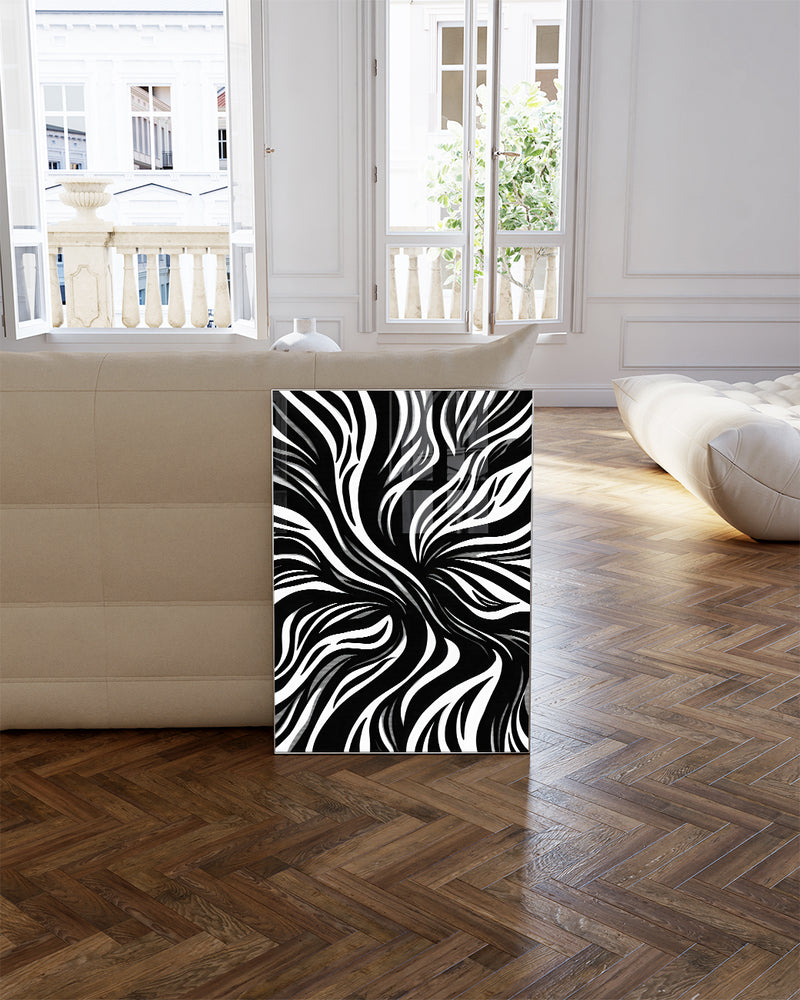 Dynamisches Schwarz Weiß Muster Poster – Inner Drift Poster – FineArt Wandbild, moderne Kunst & Fine Art Print von Spawnd, handgefertigt & Made in Germany