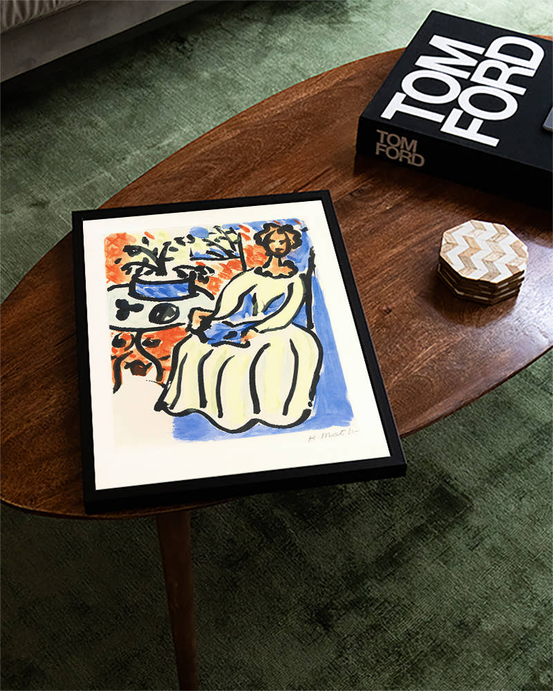 Expressionistisches Figuren &amp; Fensterblick Kunstposter – Frau am Fenster Poster – FineArt Wandbild, moderne Kunst &amp; Fine Art Print von Spawnd, handgefertigt &amp; Made in Germany