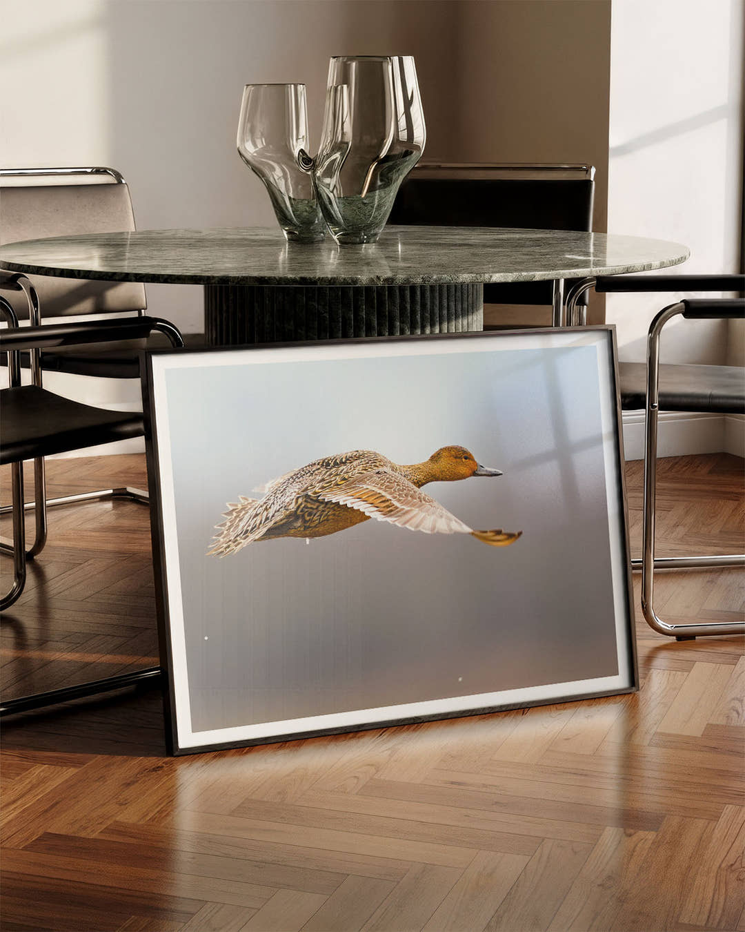 FlyingDuck Poster – FineArt Wandbild, moderne Kunst &amp; Fine Art Print von Spawnd, handgefertigt &amp; Made in Germany