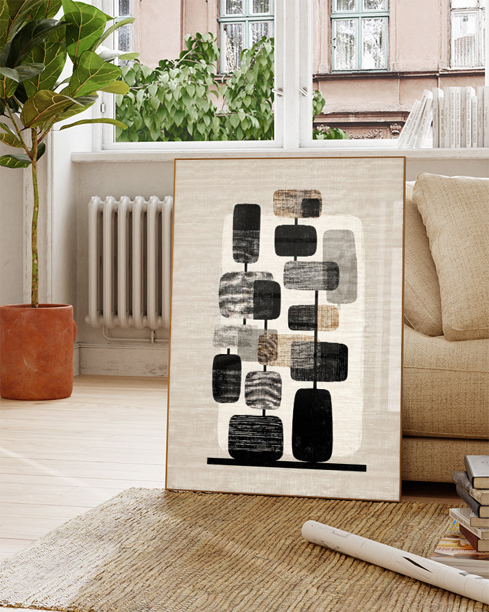 Geometrisches Formen Poster Schwarz Weiß – Visual Driftline Poster – FineArt Wandbild, moderne Kunst & Fine Art Print von Spawnd, handgefertigt & Made in Germany