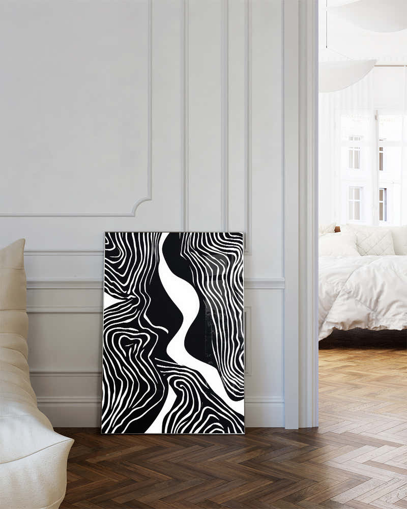 Geometrisches Schwarz Weiß Design Poster – Mono Balancepoint Poster – FineArt Wandbild, moderne Kunst & Fine Art Print von Spawnd, handgefertigt & Made in Germany
