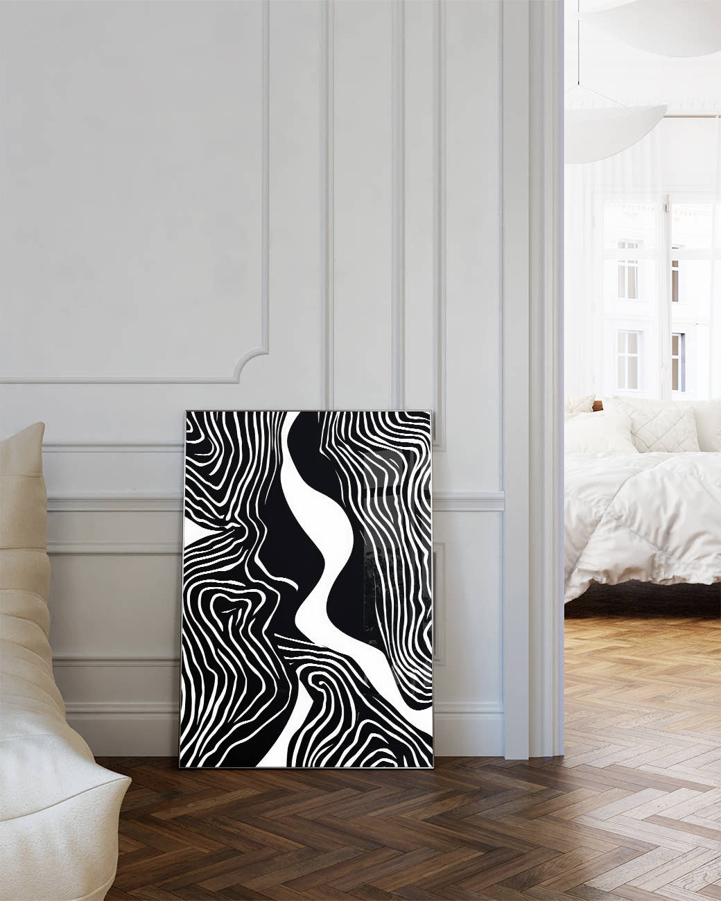 Geometrisches Schwarz Weiß Design Poster – Mono Balancepoint Poster – FineArt Wandbild, moderne Kunst &amp; Fine Art Print von Spawnd, handgefertigt &amp; Made in Germany