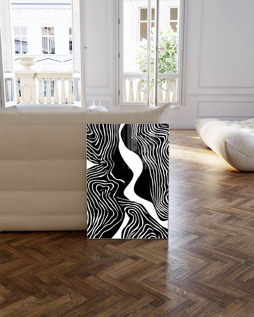 Geometrisches Schwarz Weiß Design Poster – Mono Balancepoint Poster – FineArt Wandbild, moderne Kunst &amp; Fine Art Print von Spawnd, handgefertigt &amp; Made in Germany